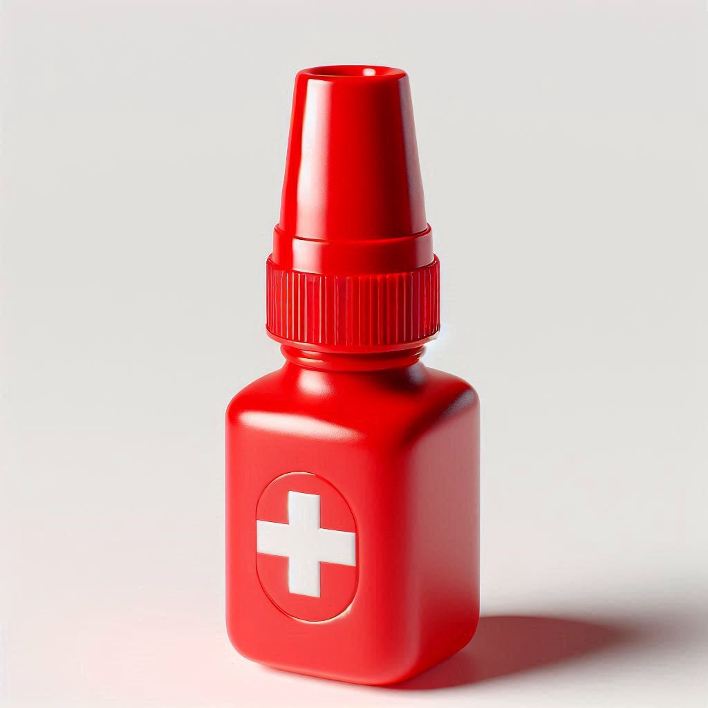 red nasal spray container